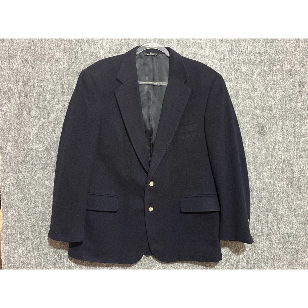Chaps Ralph Lauren Navy Blue Camel Hair Blazer Sport Coat Made in USA Mens